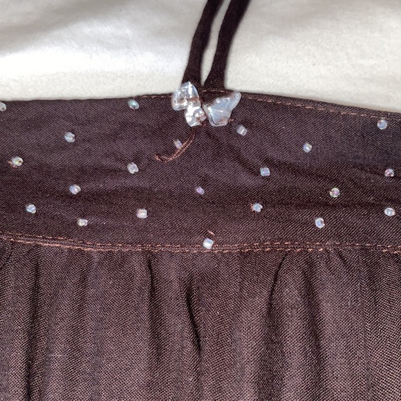 Brown beaded halter dress size M. 100% Rayon. Hand made in Indonesia - Picture 3 of 3